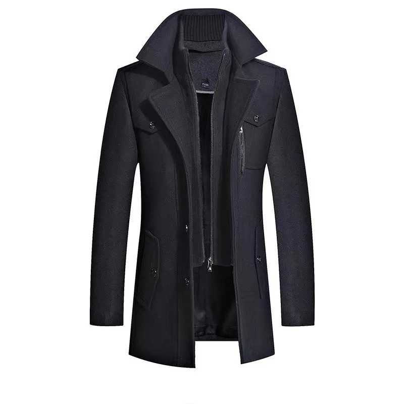 New Mens Korean Style Casual Woolen Coat Medium Length Long Woolen Coat for Men Business Casual Windbreaker Men Clothing XJ250809