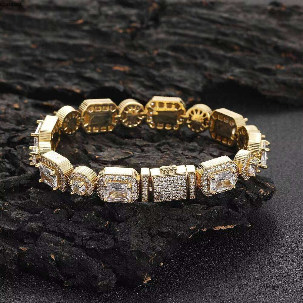 NUOYA Hight Quality Iced Out Clustered Hip Hop Jewelry Rectangle Dia Tennis Bracelet