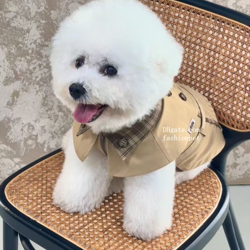 Designer Dog Clothes Classics Lapel Striped Grid Puppy Windbreaker, Luxury Lightweight Dog Jacket for Westie Maltese Poodle Yorkshire Terrier British 