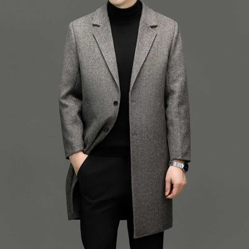 Fall Winter Men Sheep Wool Overcoat Gray Coffee Beige Notched Collar Design Cashmere Coat Male Business Casual Outerwear Office XJ250809