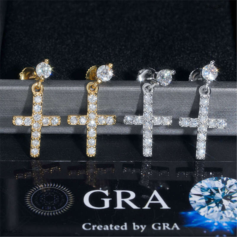 Hip Hop Sier Moissanite Hiphop Trendy Full Dia Electroplated Earrings New Ear Jewelry