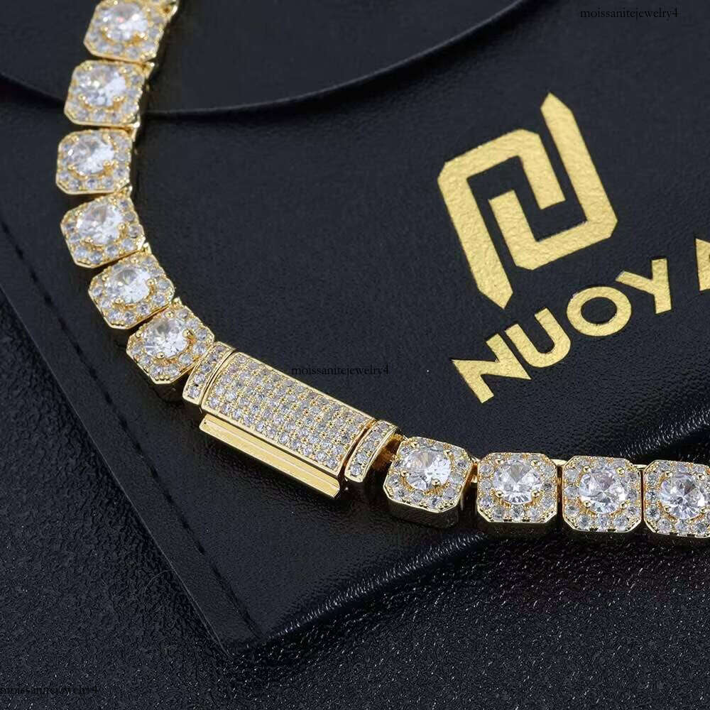 Nuoya Sterling Sier 7mm Custom VVS Moissanite Dia Cluster Tennis Chain Necklace