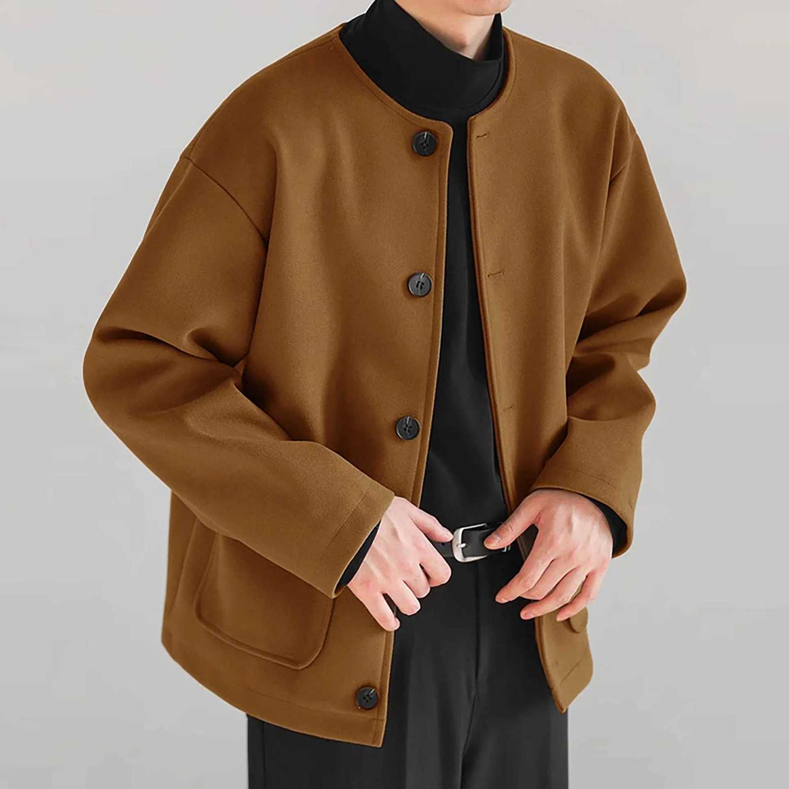 Double-Sided Casual Jacket Design-Sense Collarless Loose Fitted Wool Coat XJ250809