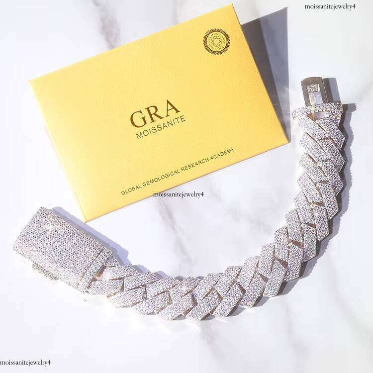 20 mm Wide 4 Rows 2 Tones Hip Hop Cuban Link Chain Bracelet Moissanite Sterling Sier Gold Plate Fine Jewelry Bracelets