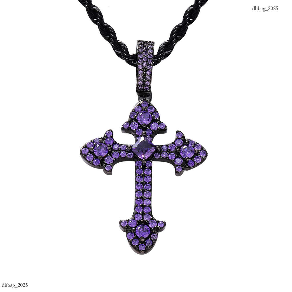 Men's Cross Pendant Purple Moissanite chain Personality Simple Trendy Brand Internet Celebrity Unisex Hip Hop Accessories