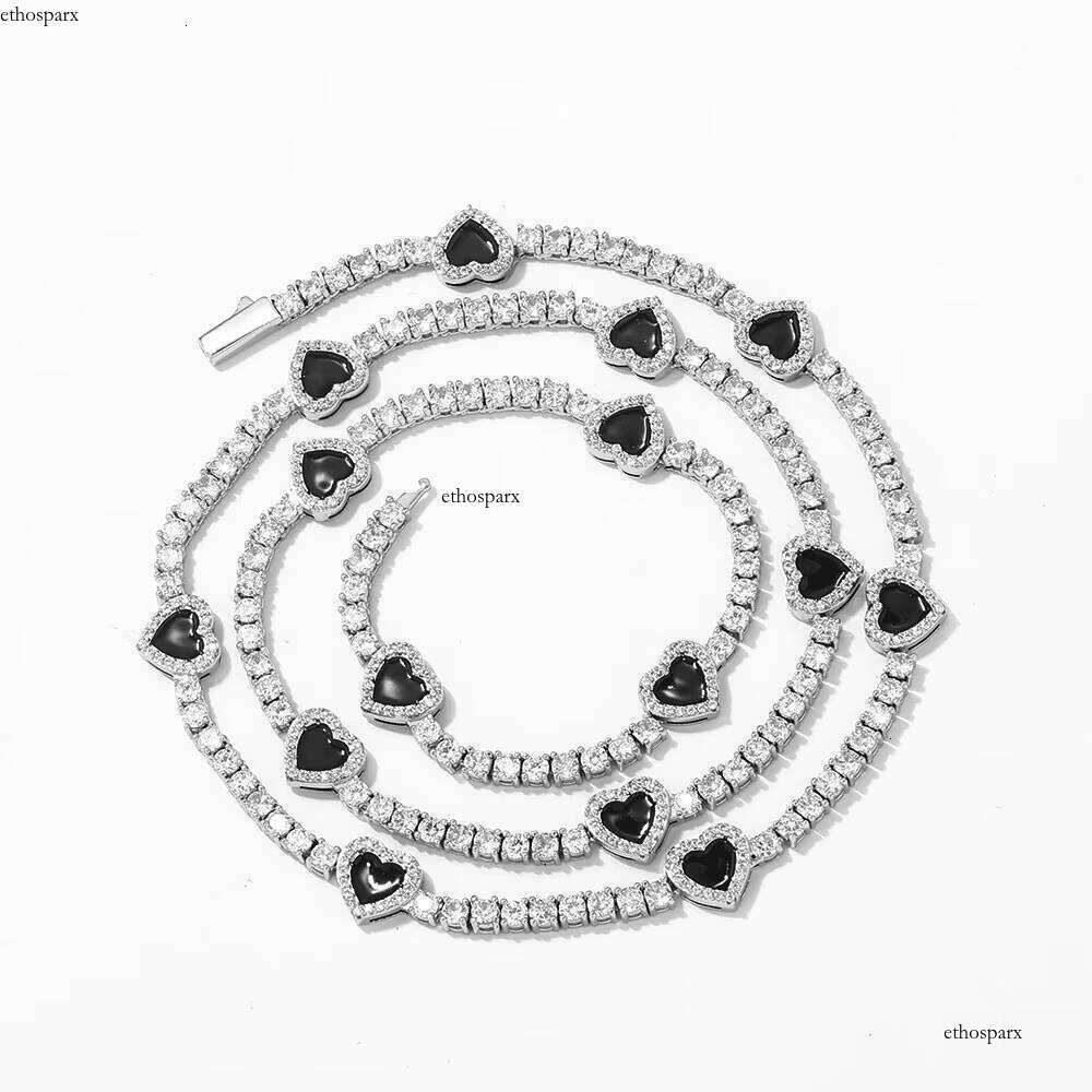 NUOYA 4mm Sier Plated Heart-Shaped Hip-Hop Style Dia Tennis Chain Necklaces Women's Jewelry
