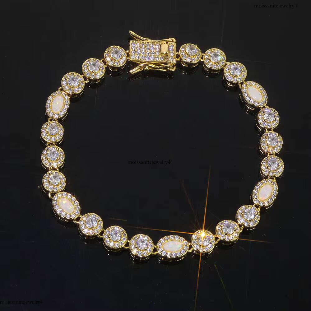 NUOYA 6mm Micro Opal Clear Multi Gemstone Link Chain Brass Bracelet Iced Zircon CZ Jewelry Gift for Women Men