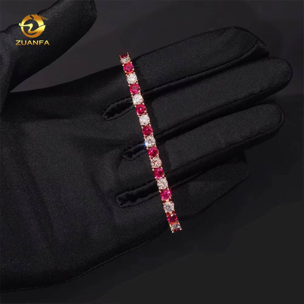 Pass Diamond Tetser 4mm Vvs Moissanite Synthetic Ruby Tennis Necklace 925 Silver Moissanite Tennis Bracelet Fashion Jewelry - view 7