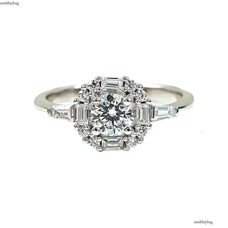 Ins Top Sell Gorgeous Sparkling Wedding Rings Jewelry Genuine 100% Sterling Sier Round White Lab Moissanite Dia Party Eternity Women Bride Ring Gift