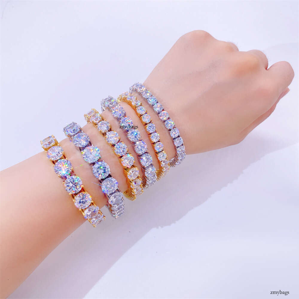 3/4/5/6/8/10mm Sterling Silver Inlaid Moissanite chain Single Stone Tennis Bracelet Necklace Hip Hop Accessories