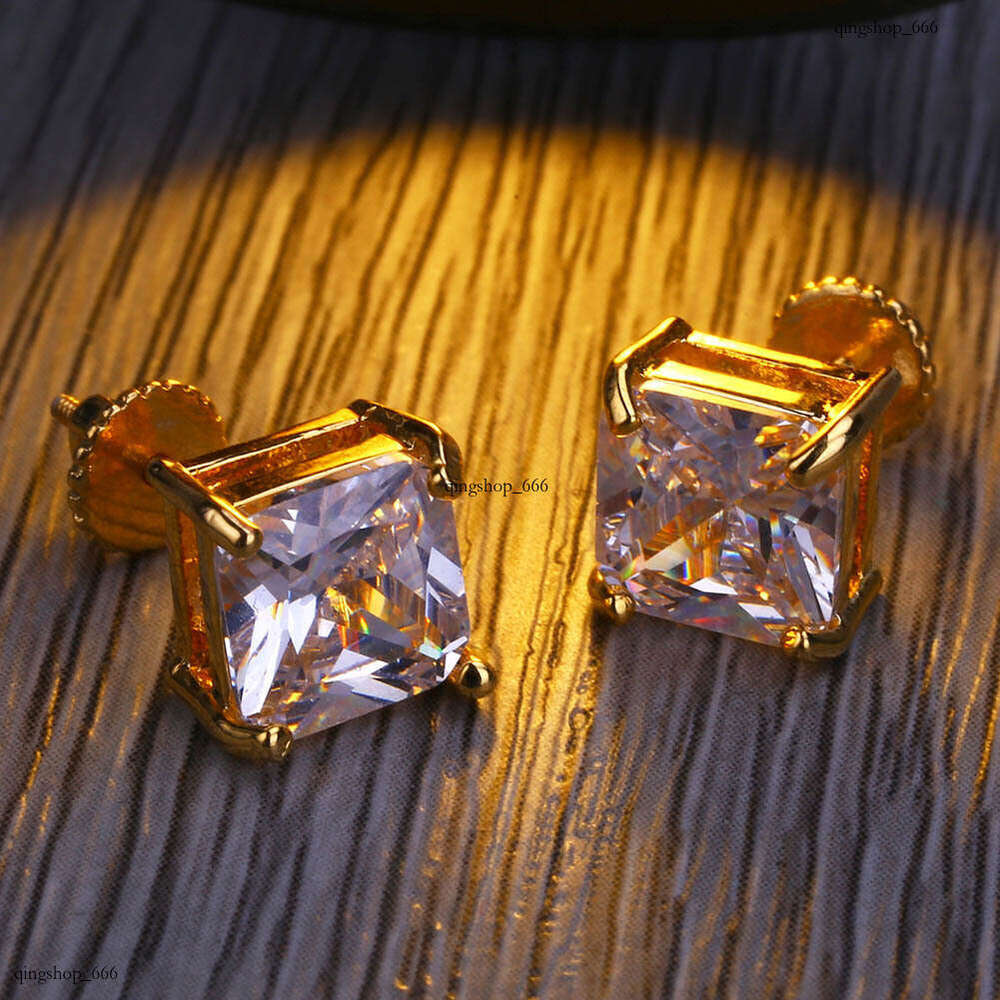 Gold-Plated Micro-Paved Square Zircon Stud Hip-Hop 8mm Earrings
