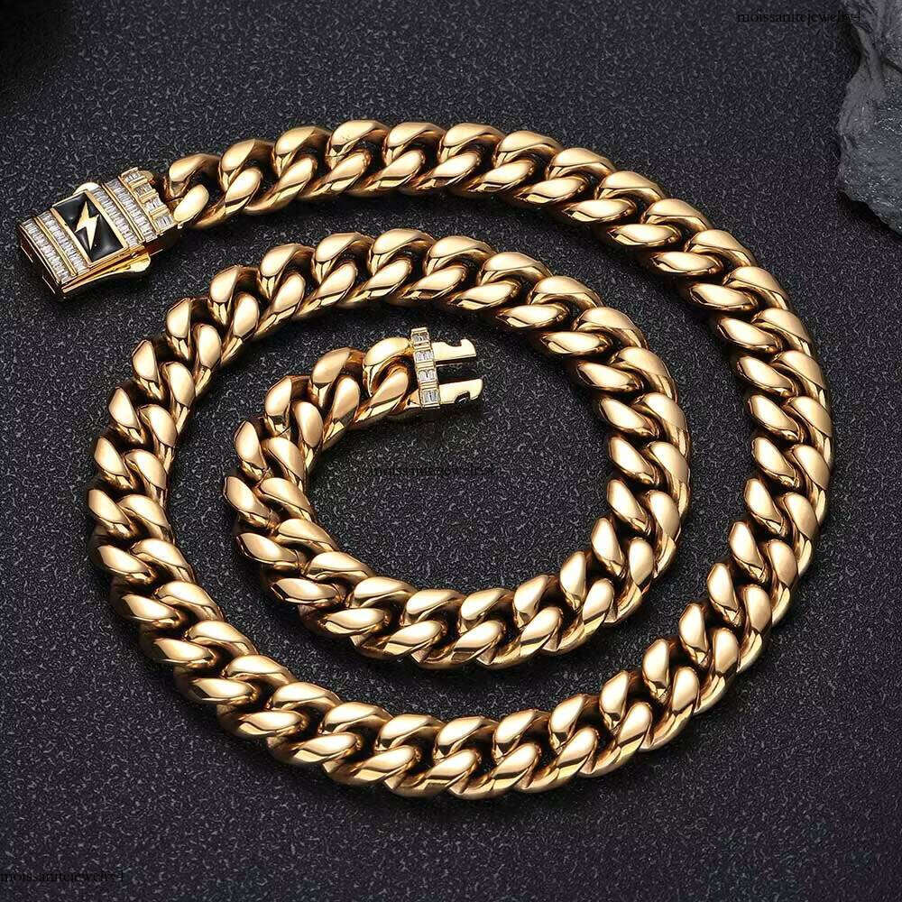 NUOYA 12mm Stainless Steel Chain Hip Hop Iced Out Clasp Custom Cuban Link Necklace Fine Jewelry for Men