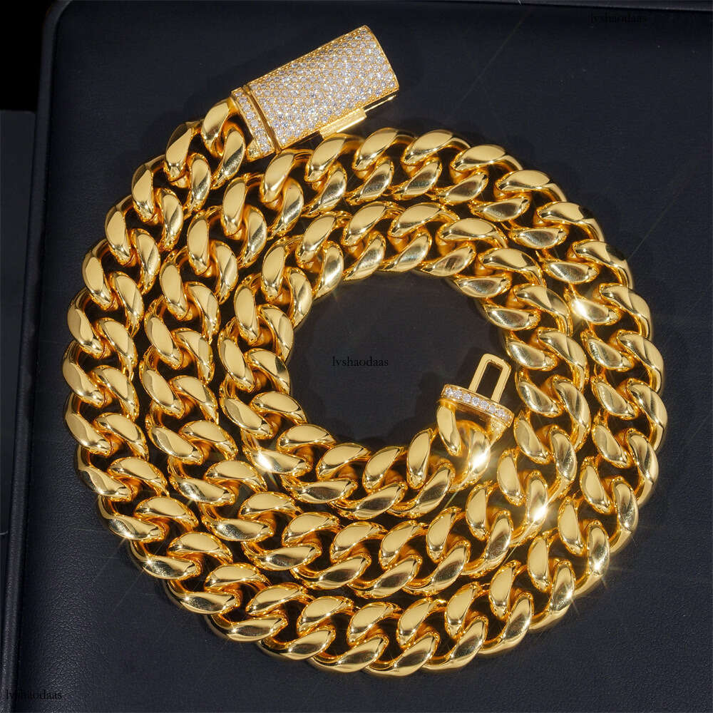 Hip Hop New 14mm Sterling Silver Inlaid Pure Sier Moissanite Clasp Smooth Cuban Chain
