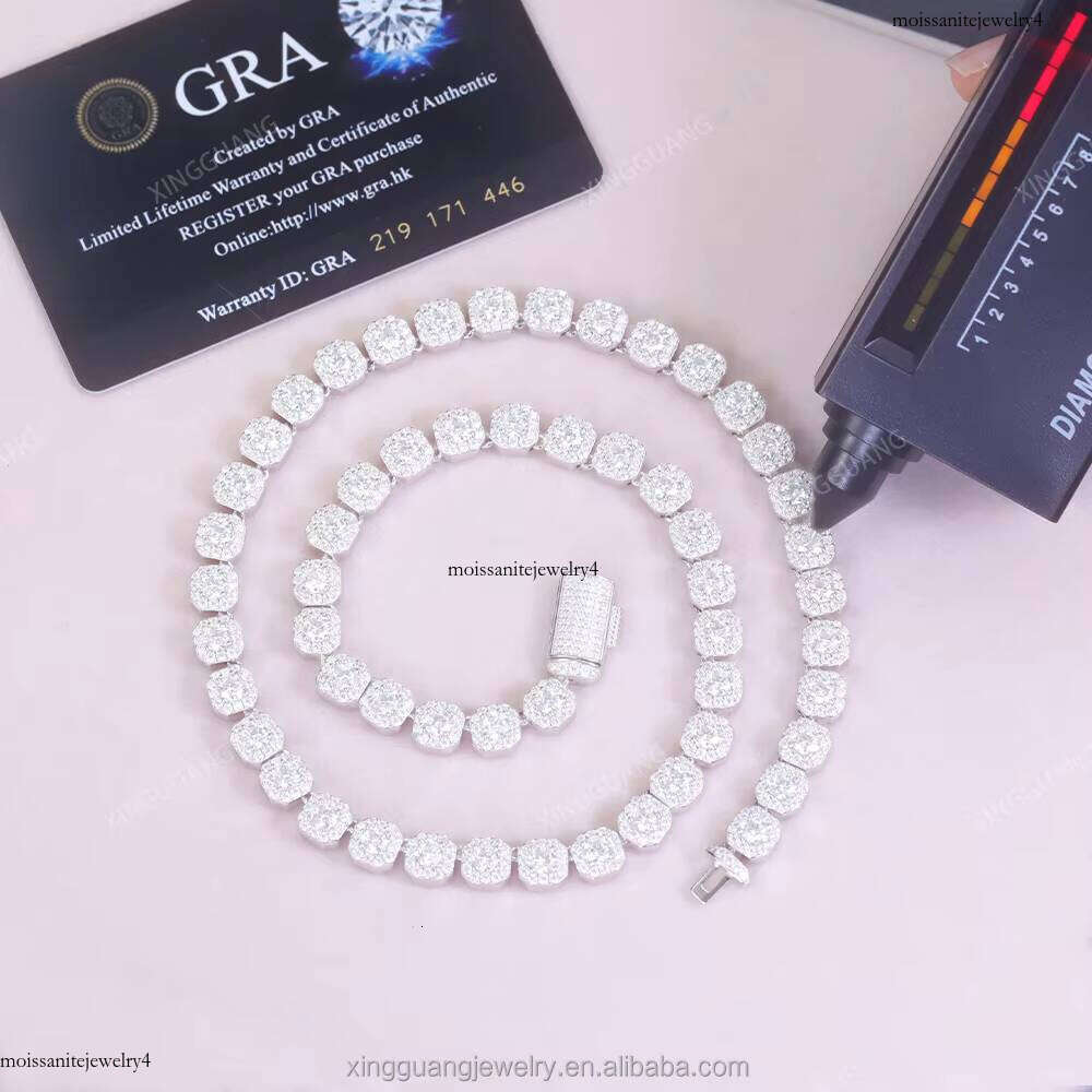 Pass Tester 10mm White Sterling Micro VVS Moissanite Dia Cuban Link Hip Hop Jewelry Bracelet