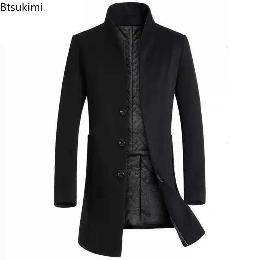 2025 Mens Autumn Winter Long Woolen Blazers Thickened Business Trench Coats Men Casual Slim Stand Collar Warm Windbreaker Jacket XJ250809