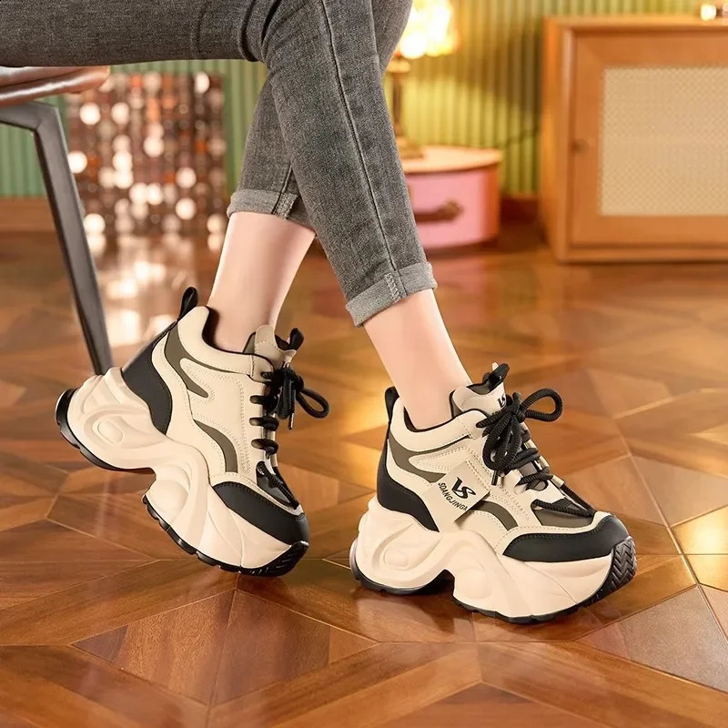 Women Dad Shoes Thick Sole Height Increasing Casual Shoes Chunky Sole Warm Comfortable Lace Up Platform Sneakers Ladies Shoe 250804
