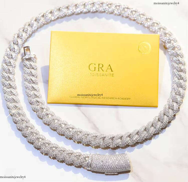 Solid Sier 6mm 9mm 13mm Iced Out D/VVS Moissanite Men Necklace Bling Cuban Link Chain with GRA Certificate