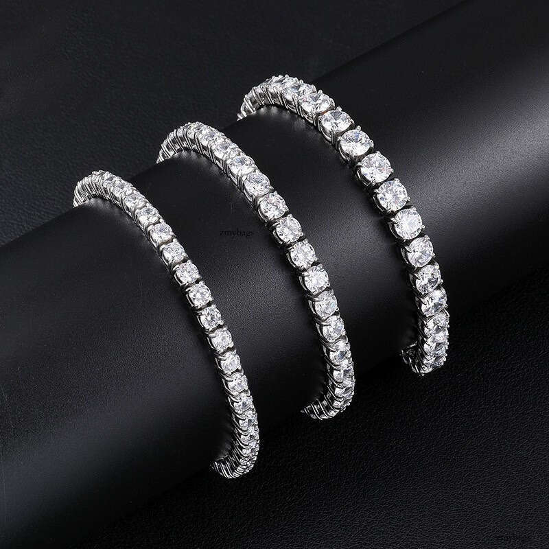 3/4/5/6/8/10mm Sterling Silver Inlaid Moissanite chain Single Stone Tennis Bracelet Necklace Hip Hop Accessories
