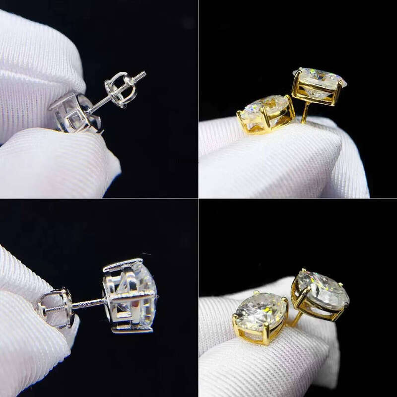 Moissanite Dia Sier Hip Hop Fashion Ear Studs Oval Shape Lab Dias Screw Back Earrings for Men Women