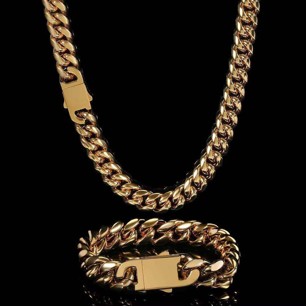 NUOYA Popular 10MM Hip Hop Jewelry Gold Plating Stainless Steel Miami Cuban Link Chains Bracelet Men