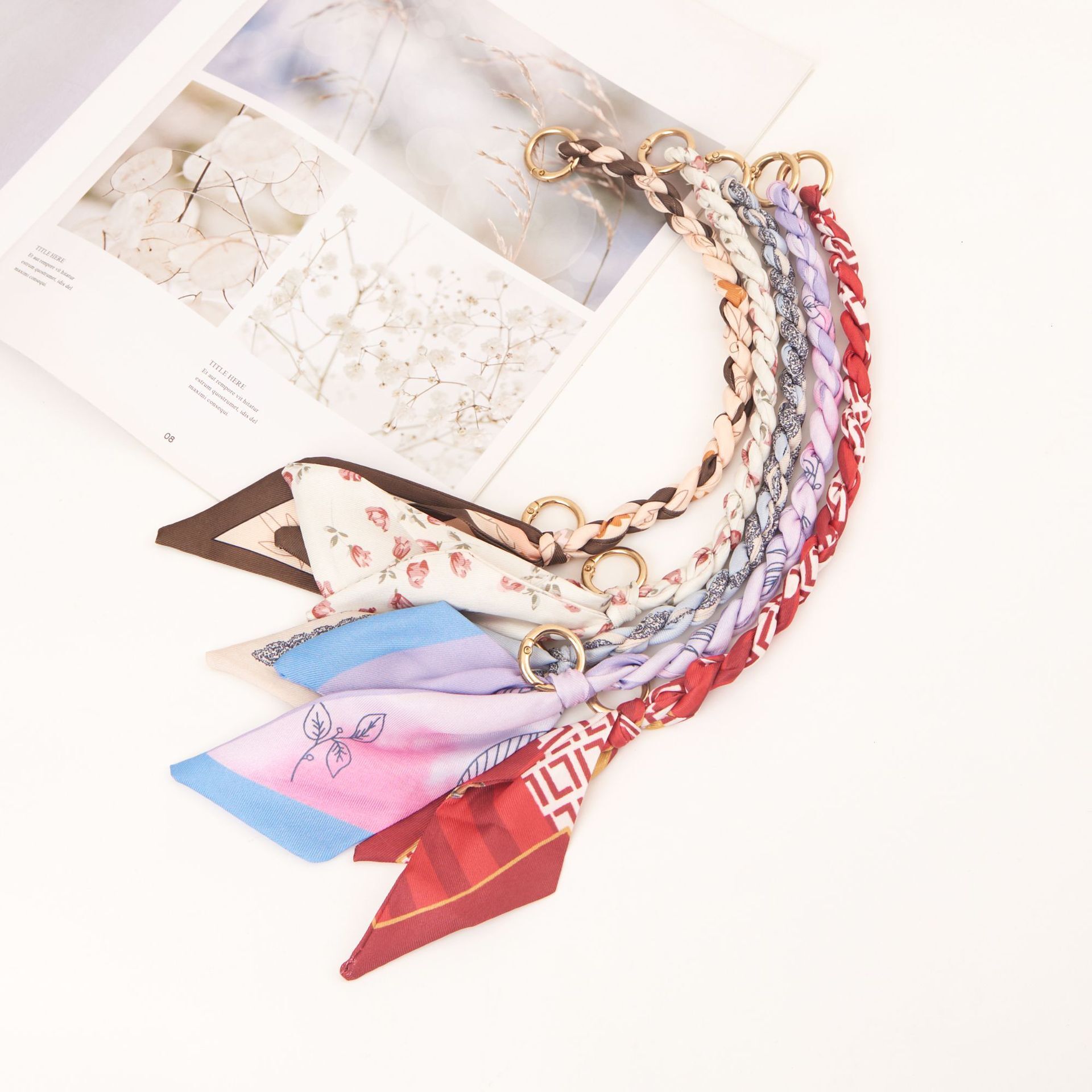 Multi Functional Bag Chain Wrist Chain Mobile Phone Lanyard High-end Silk Scarf Short Woven Accessories