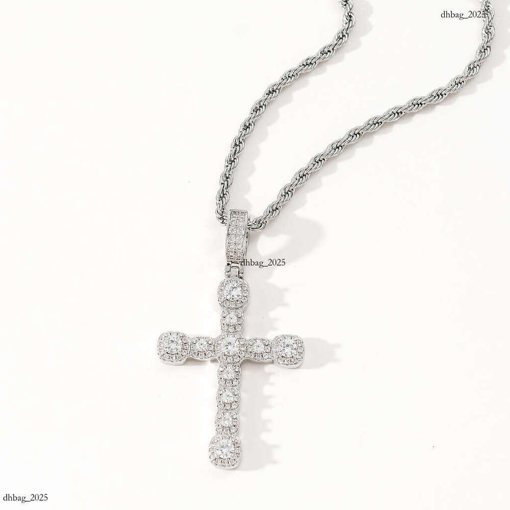 Necklace Ice Sugar Moissanite chain Cross Pendant Square Round Mixed Inlay Personality Trendy Unisex Hip-Hop Accessories