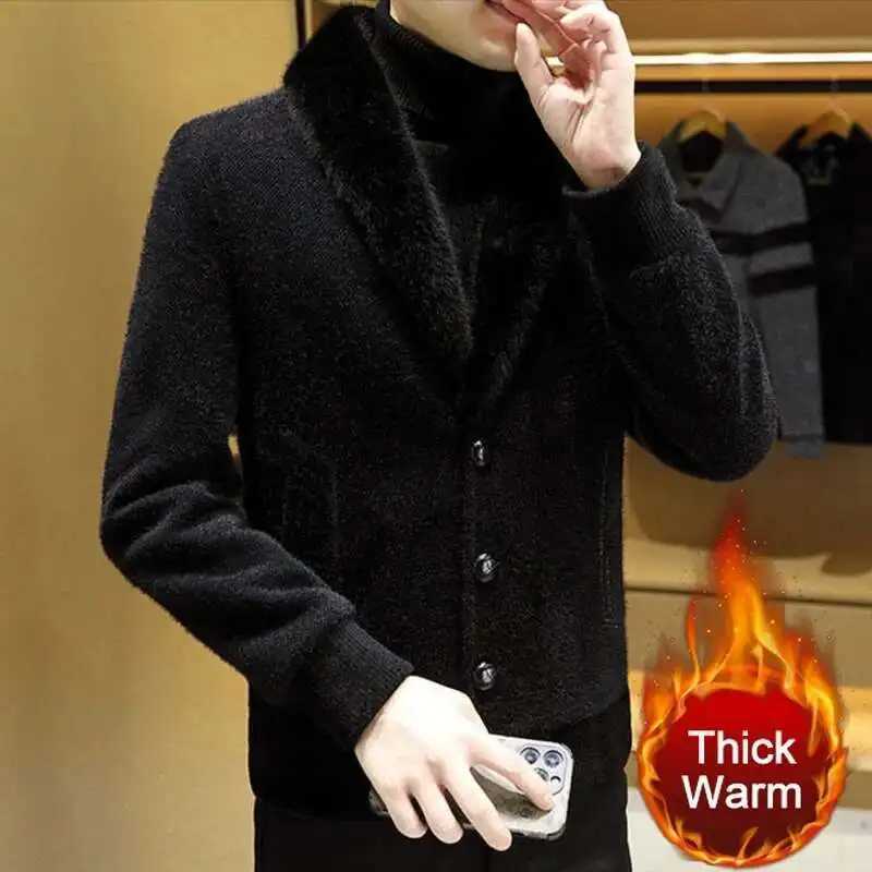 Winter Style Plush Thick Golden Mink Jacket Long Slim Woolen Coat Jacket Casual Social Overcoat Windbreaker Men Jackets Clothing XJ250809