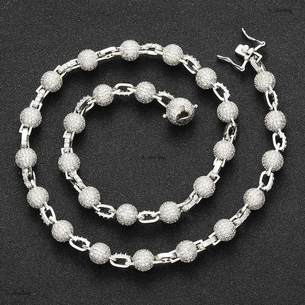 Necklace 8mm Round Bead Personality Trendy Unisex Clavicle Chain Street Full Moissanite chain Hip Hop Accessories