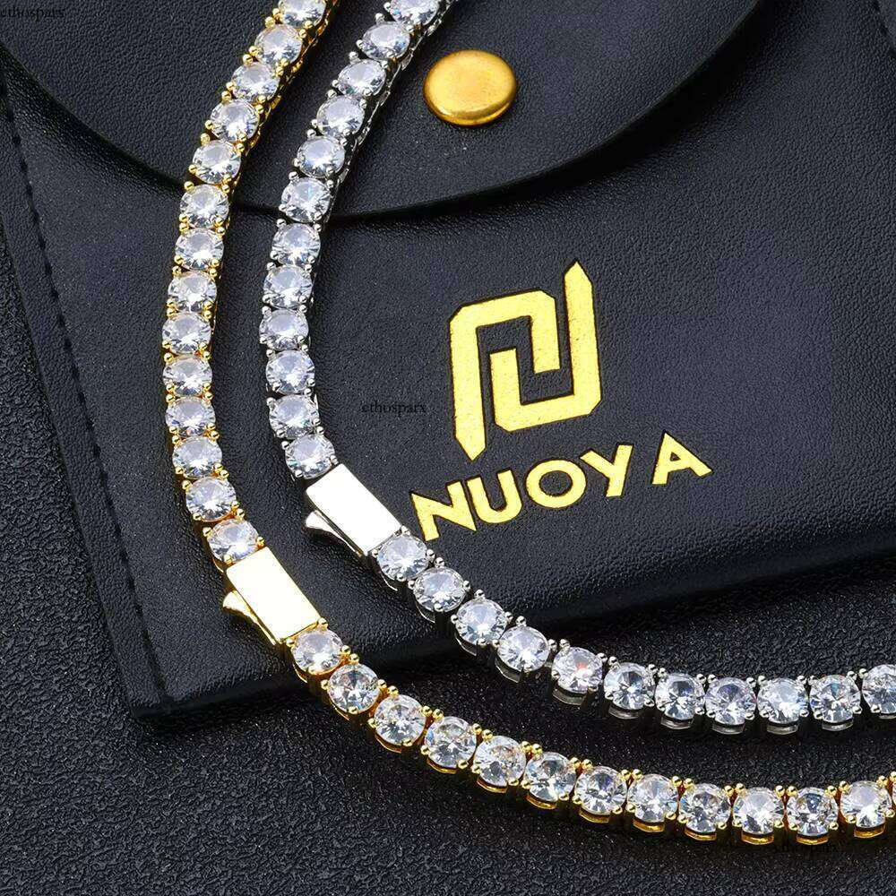 NUOYA Moissanite Necklace Sier Iced Out Round Cut Pass Dia Tester Tennis Chain Women's Fine Jewelry Gift