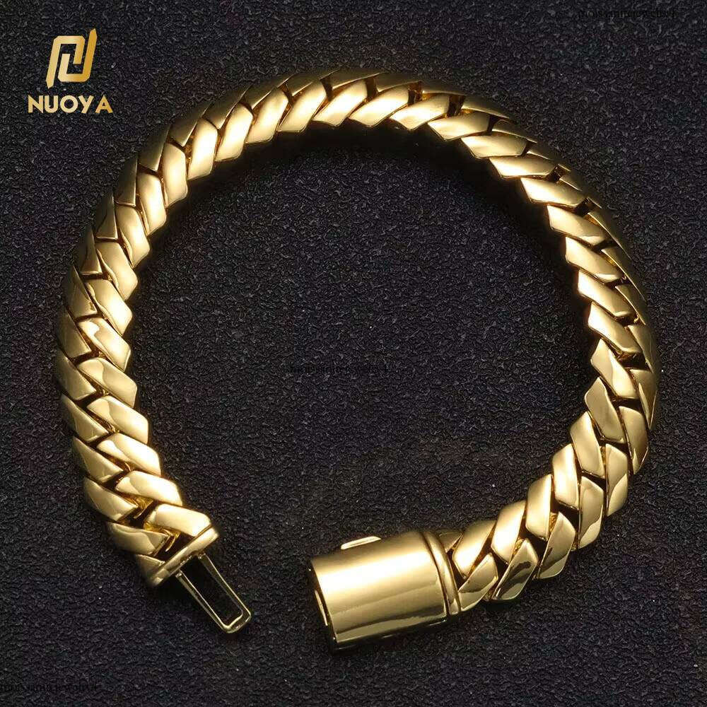 NUOYA 12mm Miami Cuban Link Chain Gold Plated Brass Hip Hop Jewelry Custom Rapper Men's Bracelet Gift