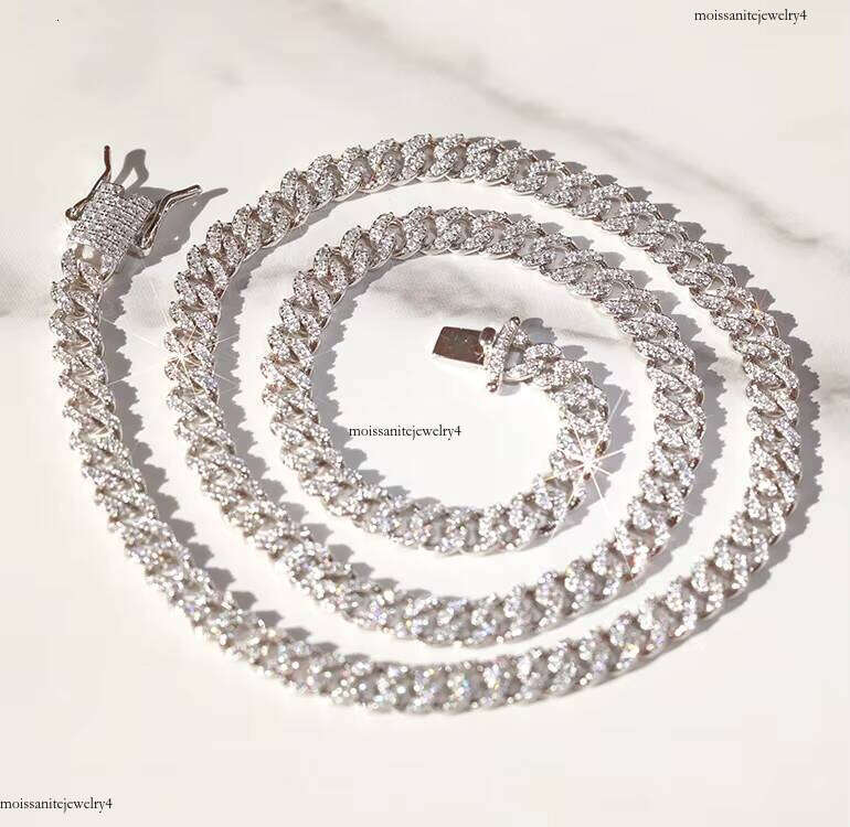 Fashion Single Row 6mm 10mm GRA Moissanite Solid Sier Hip Hop Necklace Rapper Cuban Link Chain