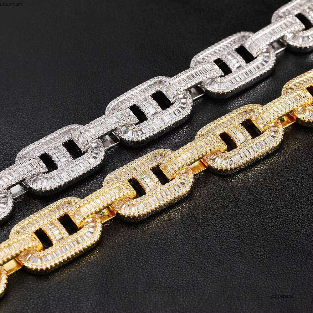 NUOYA Durable 15MM Cuban Link Chain Iced Out Bling Baguette Zircon Necklace Hip Hop Jewelry Personalized Gift