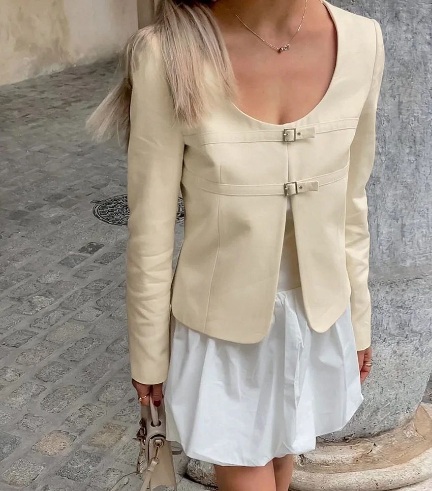 Women Chic Tweed U-Neck Cardigan With Pocket Short Coat Single Breasted Crop Jackets Female Autumn Long Sleeved Outwear Coats 250805