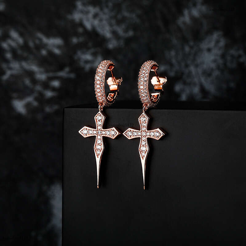 INS Hip-Hop Cross Zircon Full Hoop Studs Unisex Personality Fashion Trendy Earrings Jewelry