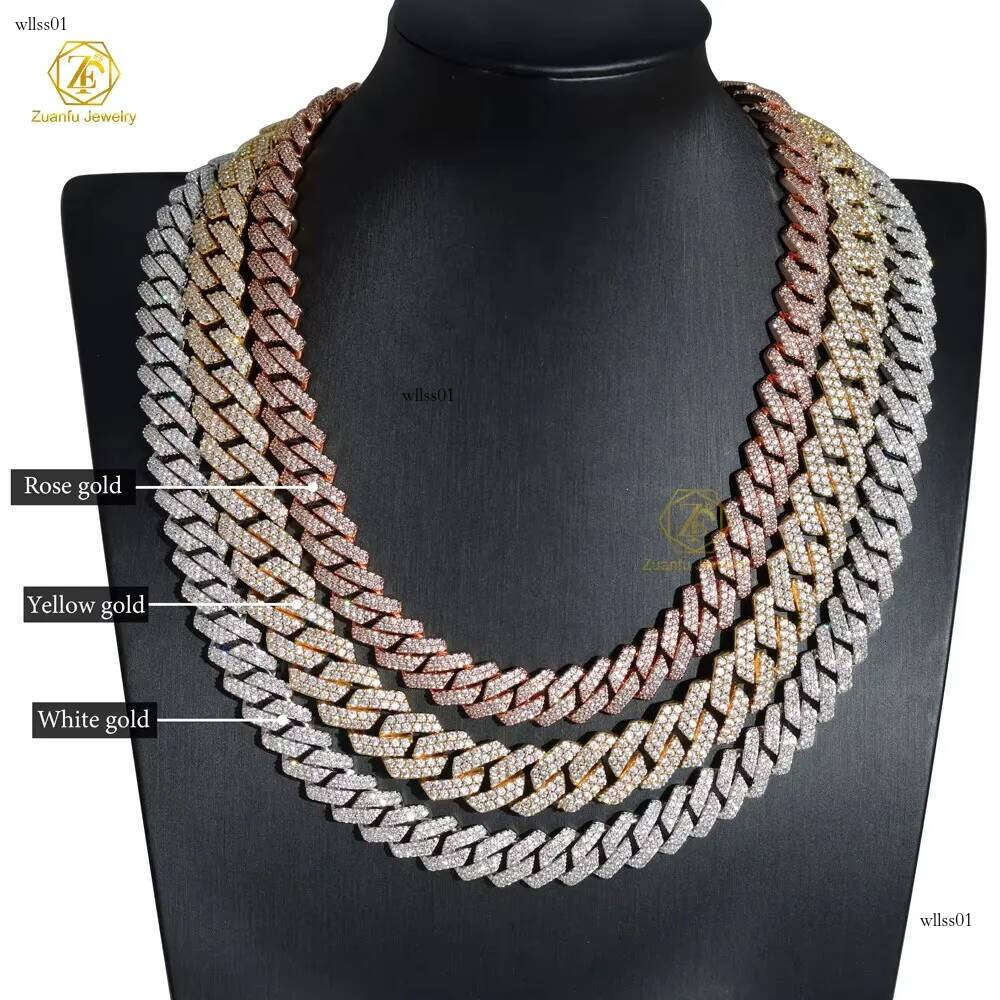 Top Quality D VVS 8mm-20mm Iced Out Hip Hop Cuban Chain Necklace Bracelet with BLING for Men and Women