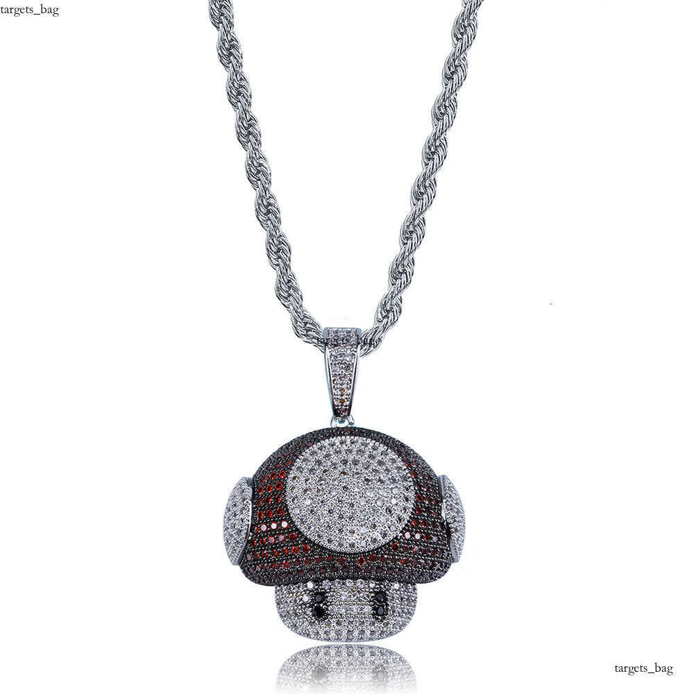 Mushroom Head Cute Cartoon Pendant Inlaid with Colorful Full Moissanite chain Couple Necklace for Men and Women Accessories