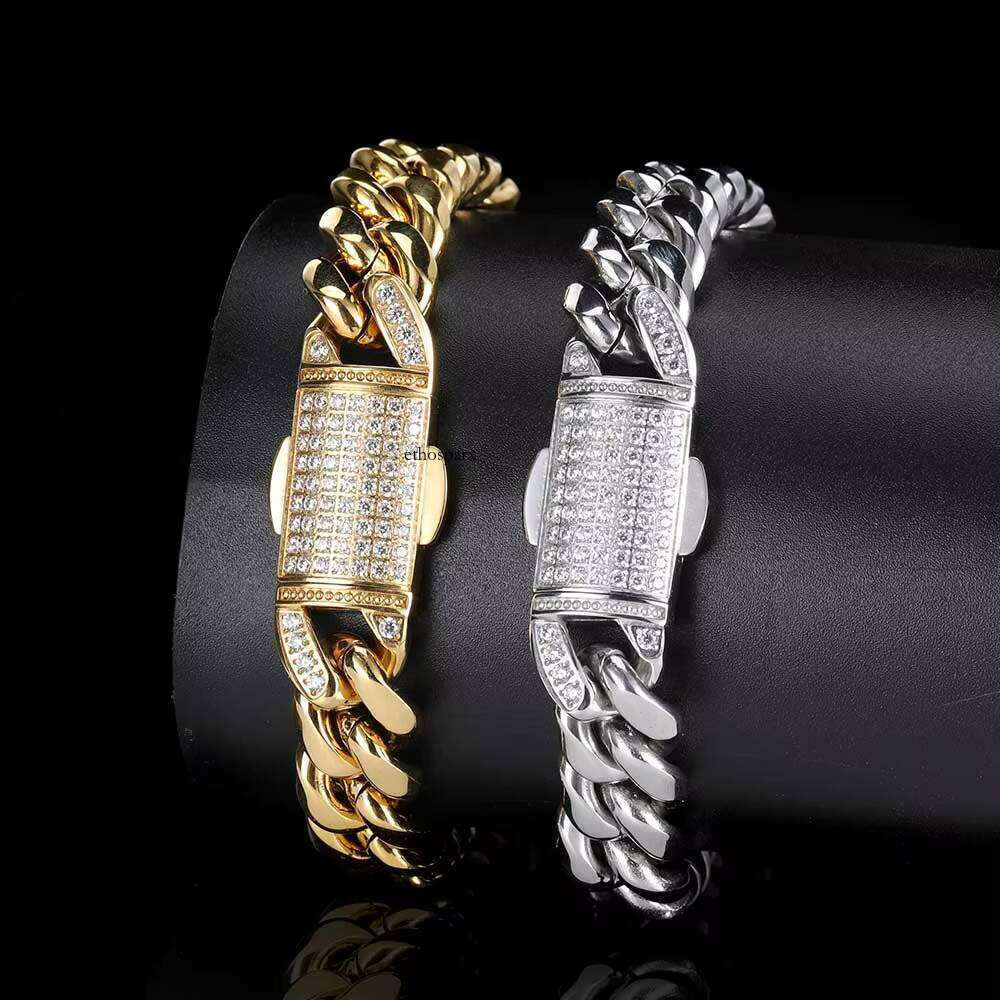 12mm HipHop Stainless Steel Miami Cuban Chain Gold Necklace for Men