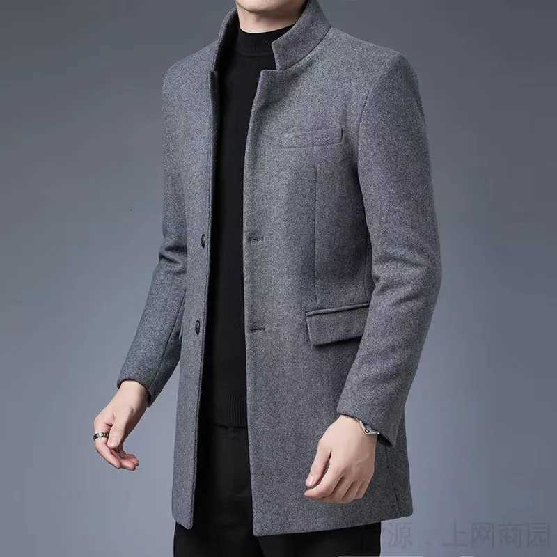 4XL Mens Fake Wool Blend Trench Coat Winter Warm Slim Fit Single Breasted Long Top Coat Casual Streetwear Autumn Clothing Man XJ250809