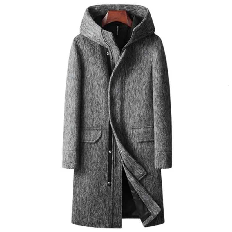 High Quality Woolen Coats Men Autumn Winter Long Hooded Wool Trench Coats Male Thick Warm Solid Business Casual Outerwear Coat Man XJ250809