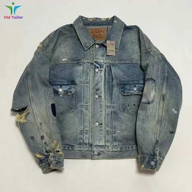 New Brand SAINT Heavy Work Destruction Old Worn Holes Denim Jacket Graffiti Heavy Wash Jacket 2025 Denim Coat W250809