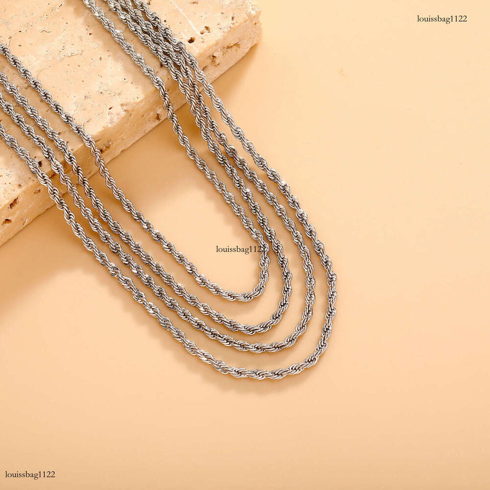 Hip Hop Plain Chain 3mm Dense Sterling Silver Twist Necklace Color Retention Electroplated Twisted Rope Bracelet