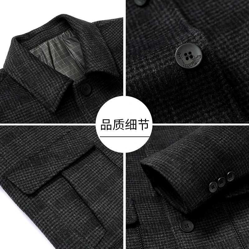 Casual Mens Warm Plaid Woolen Coat Winter Outerwear Loose 100% Wool Liner Short Overcoat Business Checker Thick Windproof JacketXJ250809