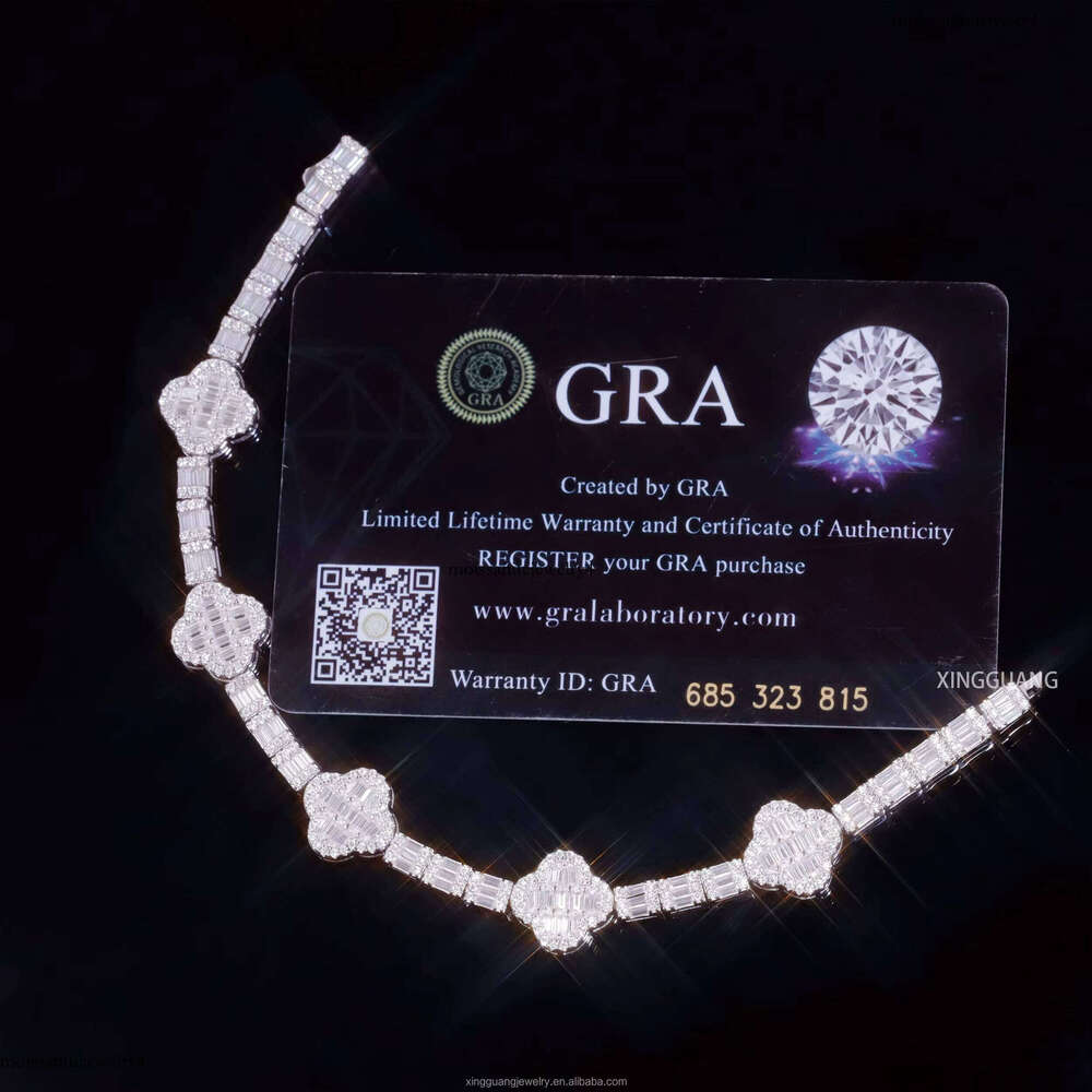 Fashion Baguette Cut Moissanite Clover 12mm Wide Hip Hop For Man Women S VVS Dia CloverTennis Bracelet