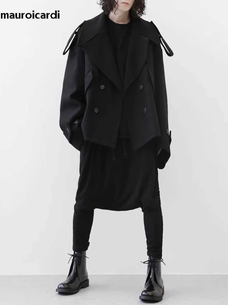 Mauroicardi Autumn Winter Warm Oversized Black Woolen Coat Men Cool Loose Luxury Dark Academia Aesthetic Vintage Clothes 2023 XJ250809