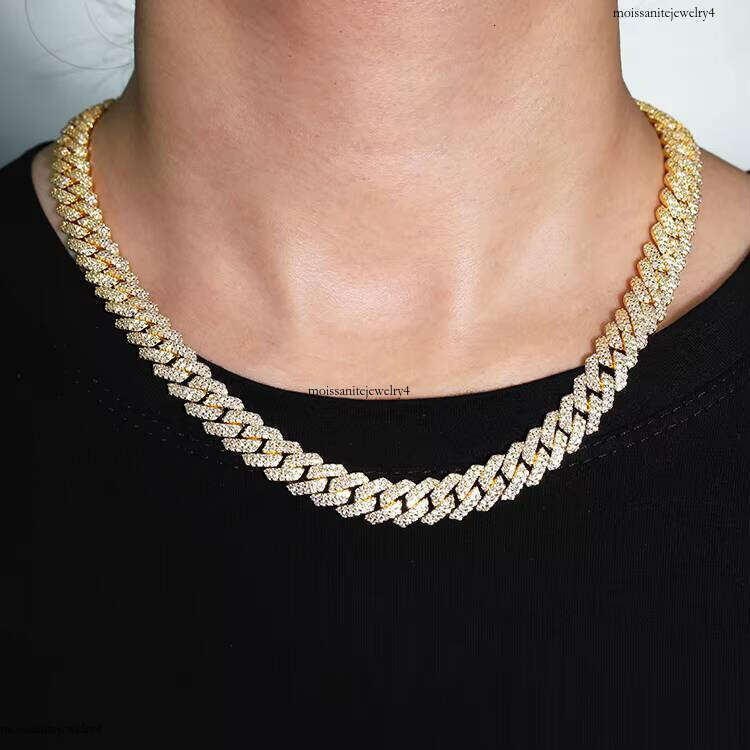 Pink Pure Sier Plated Gold 8mm Wide Handmade Insert 2 Rows Vvs Moissanite Cuban Link Chain