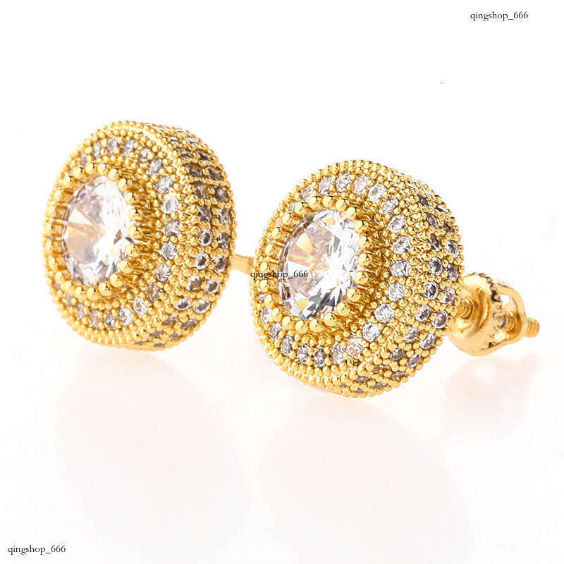 INS Round Full Zircon Hip-Hop Sier Needle Personality Unisex Trendy Earrings Jewelry