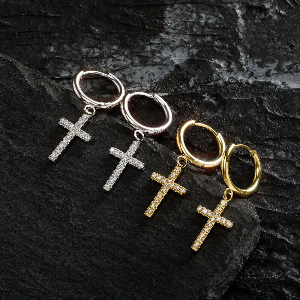 Fashion Sterling Silver Zircon Cross Simple Personality Drop Earrings for Men and Women