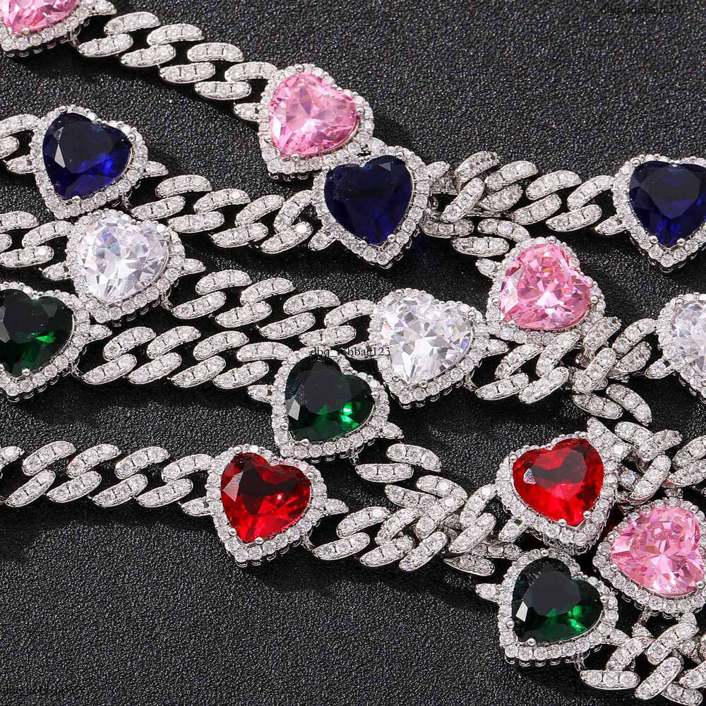 for Men Heart 9mm Cuban Chain Personality Colorful Moissanite chain Unisex Couple Hip Hop Necklace
