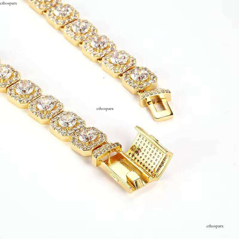 12mm Iced Out Hip Hop Square Bracelets CZ Dia Gold Men Clustered Tennis Bracelet