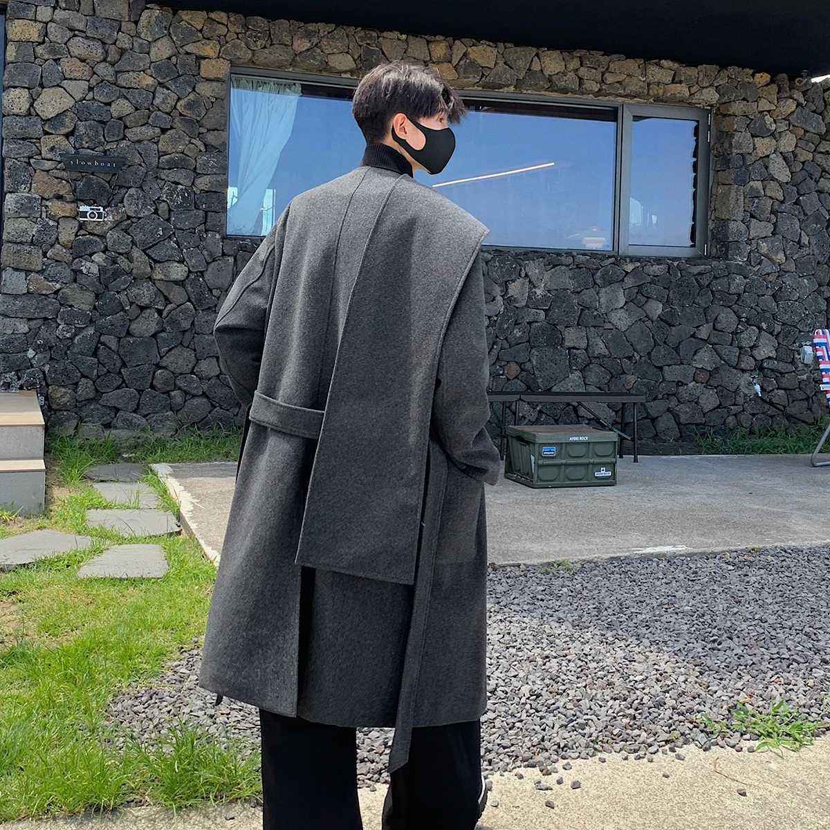 Men Woolen Coat Autumn Winter Fashion Trend Korean Fashion Versatile Thickened Double Breasted Long Solid Color Mens Trench XJ250809